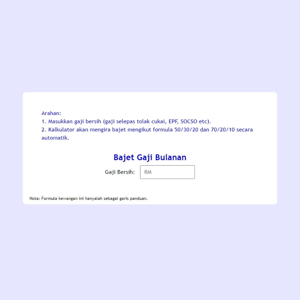 Bajet Gaji Bulanan Calculator